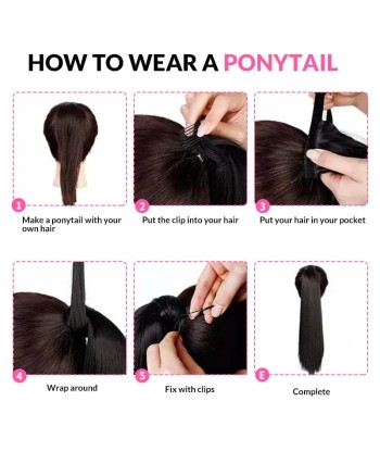 Hufeisenponytail Black Ribbon Remy Haare gerade en ligne