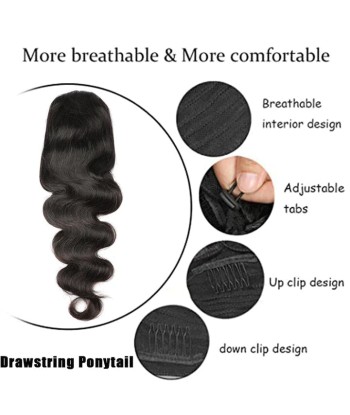 Schwarzer Pferdeschwanz Pferdeschwanz zum Remy Hair Body Wave Kordel Livraison rapide