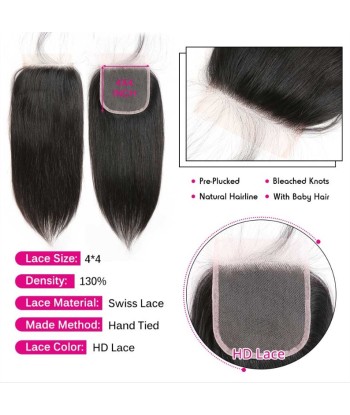 3 Paquets de Tissage  + Closure Straight de pas cher