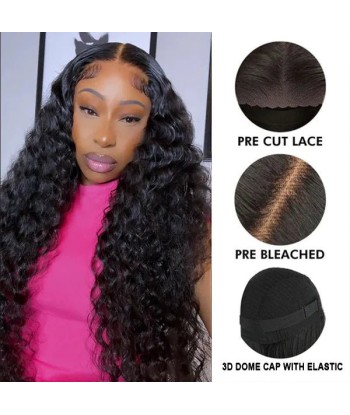 Prédécoupé Front lace 13x4" Deep Wave Brun Foncé « prêt-à-porter » soldes