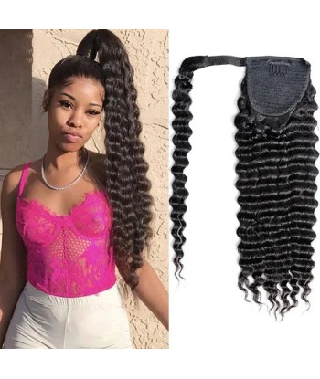 Queue de cheval Ponytail  Noir Ruban Magique Remy Hair Deep Wave en ligne