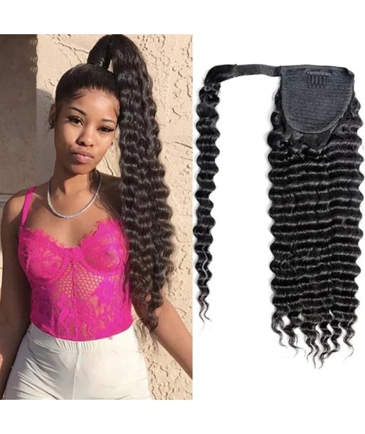 Queue de cheval Ponytail  Noir Ruban Magique Remy Hair Deep Wave en ligne