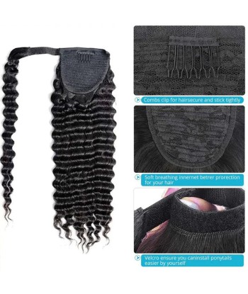 Queue de cheval Ponytail  Noir Ruban Magique Remy Hair Deep Wave en ligne