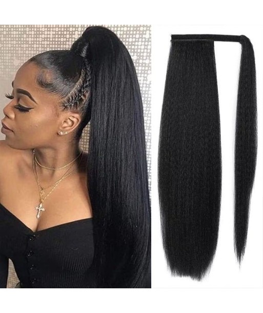 Queue de cheval Ponytail  Noir Ruban Magique Remy Hair Yaki Straight en linge