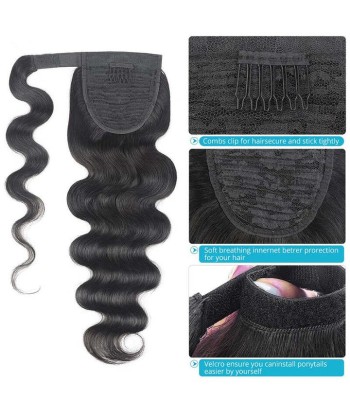 Queue de cheval Ponytail  Noir Ruban Magique Remy Hair Body Wave du meilleur 