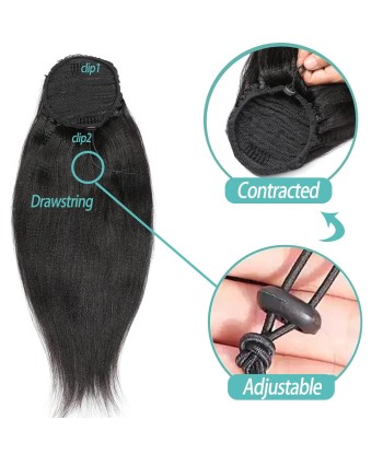 Queue de cheval Ponytail  Noir A Cordon Remy Hair Yaki Straight Pour