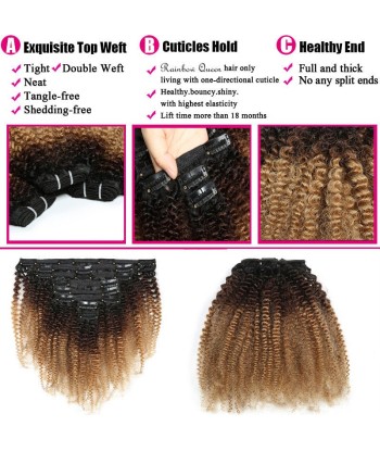 Kit Extensions à Clips Afro Curly Ombre Brun Chocolat Blond 120 gr de la marque