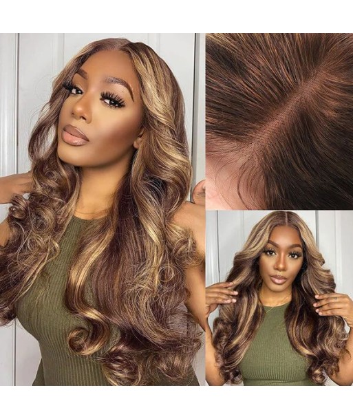 Perruque Body Wave Chatain Méché Blond Sans Colle avec Dentelle Pré-Coupée : Élégance et Simplicité de France