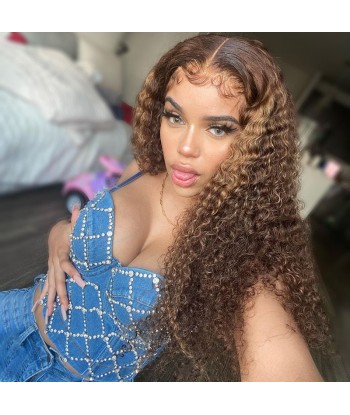 Perruque Kinky Curly Chatain Méché Blond Sans Colle avec Dentelle Pré-Coupée Jusqu'à 80% De Réduction