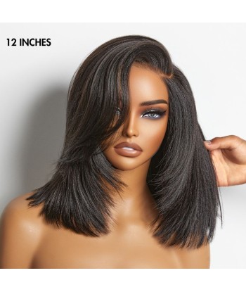 Perruque Bob Yaki Lisse Coupe Dégradée avec Raie à Gauche, Sans Colle, Minimaliste en HD Lace - Prête à Porter Découvrez la collection