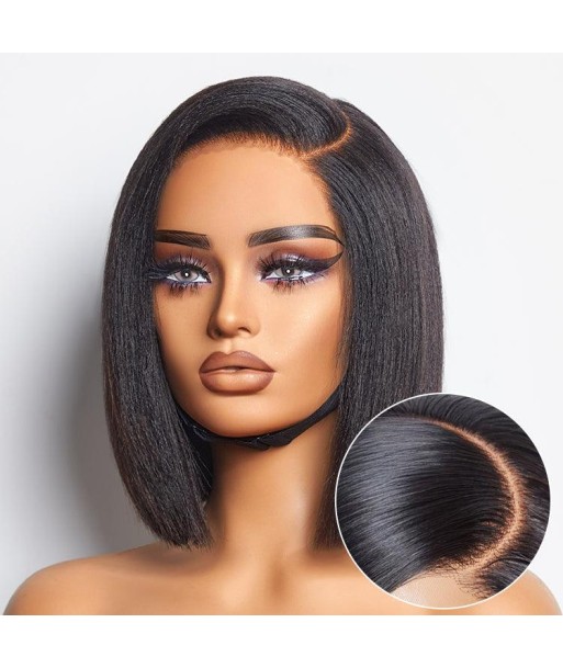 Perruque Bob Yaki Lisse Coupe Dégradée avec Raie à Gauche, Sans Colle, Minimaliste en HD Lace - Prête à Porter Pour