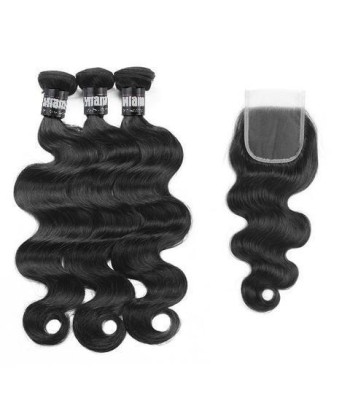 3 Paquets de Tissage  + Closure Body Wave brillant des détails fins