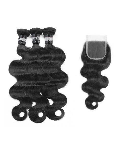 3 Paquets de Tissage  + Closure Body Wave brillant des détails fins