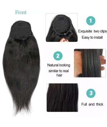 Queue de cheval Ponytail  Noir A Cordon Remy Hair Yaki Straight brillant des détails fins