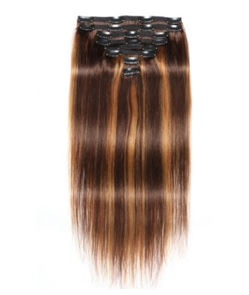 Kit Extensions à Clips Straight Chatain Méché Blond 120 gr, P4/27 Véritable concentré