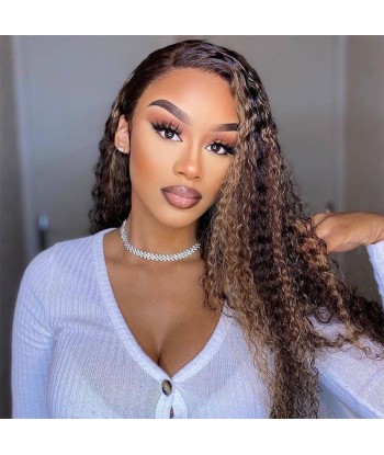 Perruque Kinky Curly Chatain Méché Blond Sans Colle avec Dentelle Pré-Coupée l'achat 