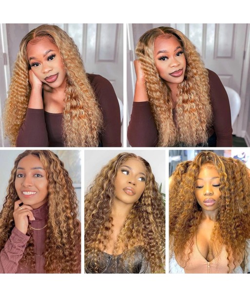 Perruque Deep Wave Chatain Méché Blond Sans Colle avec Dentelle Pré-Coupée de la marque